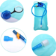 1L transparent aqua hydration bladder with blue drinking tube, cap, and bite valve