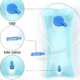 1L transparent aqua hydration bladder with blue drinking tube, cap, and bite valve