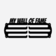 E-commerce banner for MY WALL OF FAME premium metal medal holder with product specifications and key features.