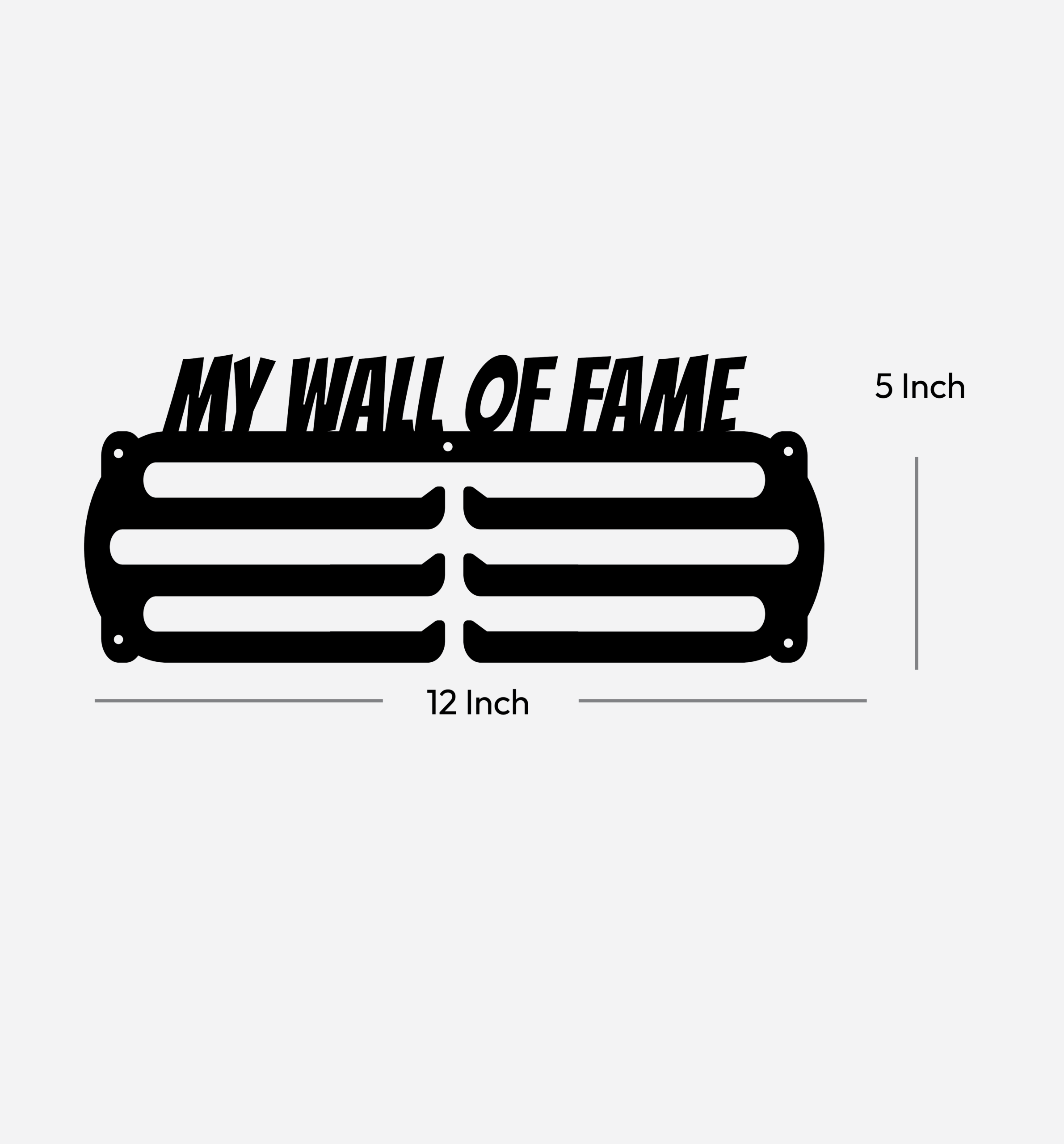 E-commerce banner for MY WALL OF FAME premium metal medal holder with product specifications and key features.