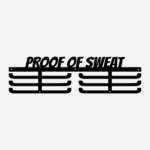 Proof of Sweat black metal medal hanger display unit showing 18 inch width and 5 inch height dimensions